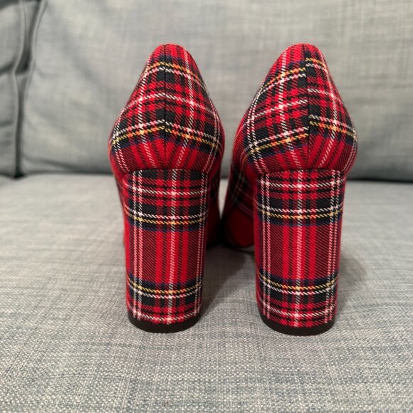 J. CREW Red Stewart tartan pumps with cap-toe detail - never worn, size 8.5 - Picture 4 of 6